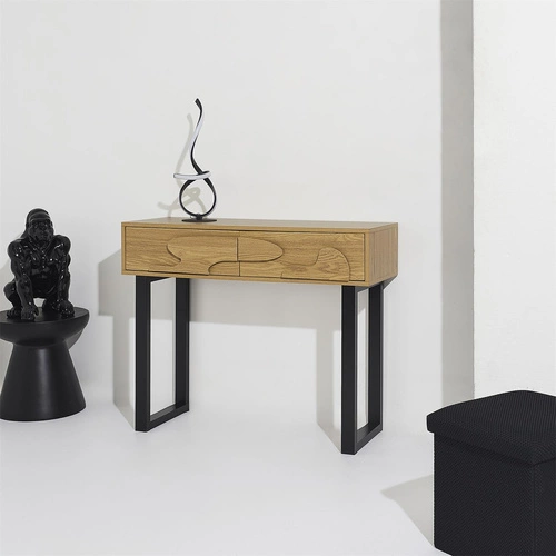 Konzolový stolek Calypso Intesi boho japandi se zásuvkami dub/černá do předsíně nebo obýváku 100 cm