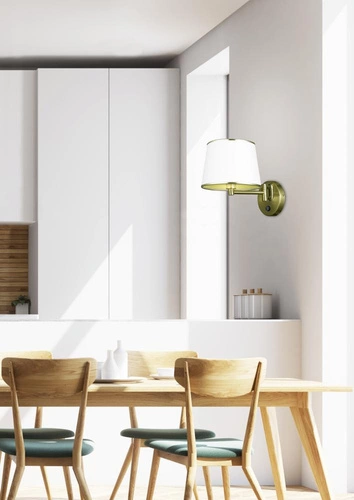 Nástěnné svítidlo Ibis klasické s látkovým stínidlem a vypínačem patina bílá do ložnice a obývacího pokoje