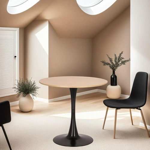 Jídelní kulatý stůl Simplet Skinny 80 cm dub černý moderní na jedné noze