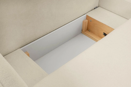 Rohová rozkládací pohovka levá Salby béžová moderní s úložným prostorem do obýváku