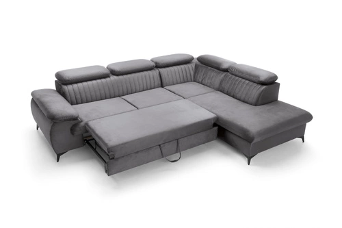 Rohová rozkládací sedačka Lund L pravá šedá moderní do obýváku s úložným prostorem