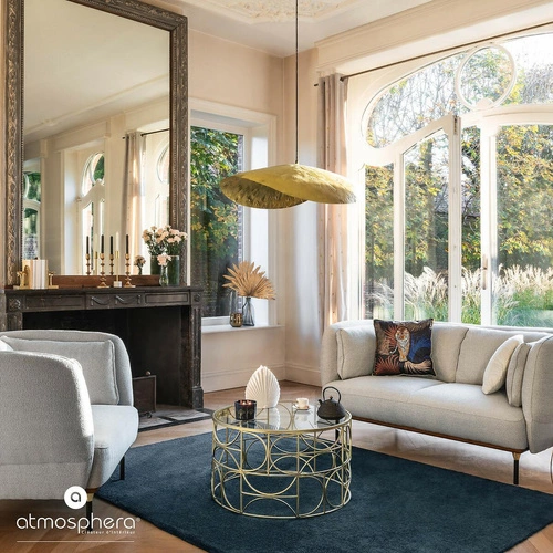 Kulatý skleněný konferenční stolek Artif zlatý glamour do obýváku na kovové podstavě 71 cm