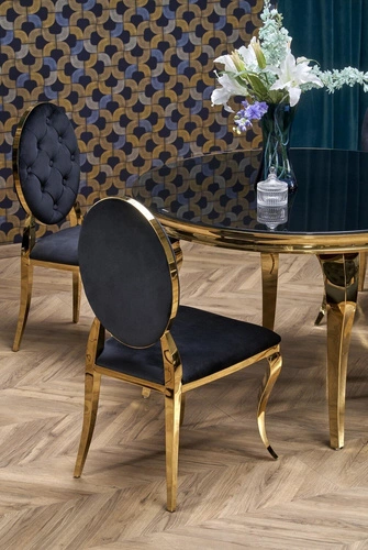 Kulatý skleněný stůl Munya černý a zlatý 120 cm moderní glamour do jídelny Intesi