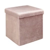 Růžový sametový taburet se schovkou Intesi Vels, glamour, skládací, 38x38 cm, do obýváku