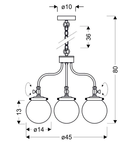 Závěsné svítidlo Ballet klasické skleněné trojité do obýváku a jídelny patinované 80 cm