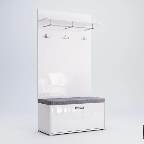 Nástěnný věšák Bella bílý lesk moderní s policemi do předsíně Intesi