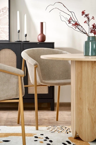 Moderní kulatý jídelní stůl Puro 2 120 cm dub přírodní na jedné noze Intesi