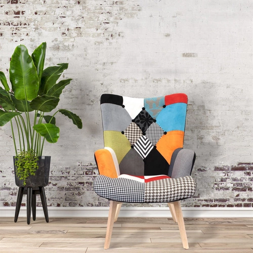 Křeslo ušák Helsinki patchwork multicolor do obýváku skandinávský s područkami Intesi