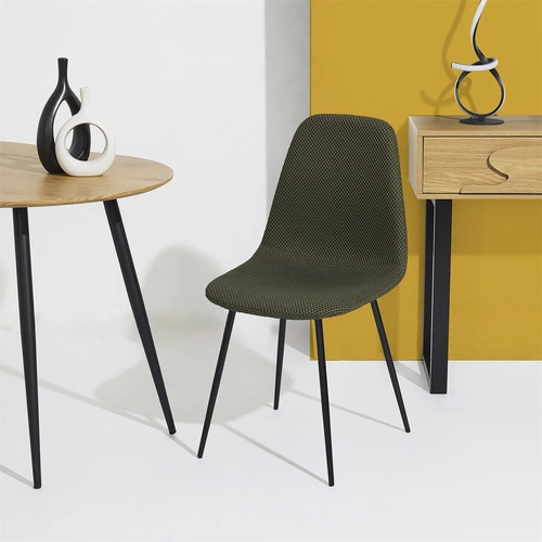 Čalouněná židle Pori zelená khaki Intesi do jídelny moderní s černými kovovými nohami