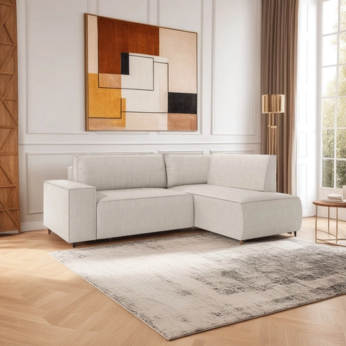 Rohová rozkládací pohovka Molde L pravá, šedý manšestr, s úložným prostorem do obýváku