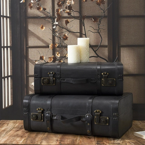 Sada 2 černých dekoračních boxů Vintage Intesi retro do obýváku nebo ložnice