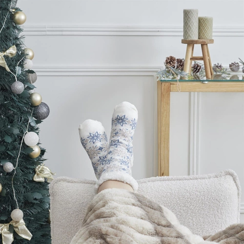 Intesi béžové vánoční ponožky se sněhovou vločkou, měkké a příjemné na dotek