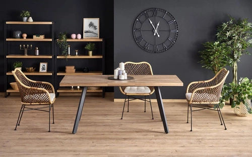 Rozkládací jídelní stůl Liner 140–180 cm loftový, MDF ořech medový, černé nohy Intesi