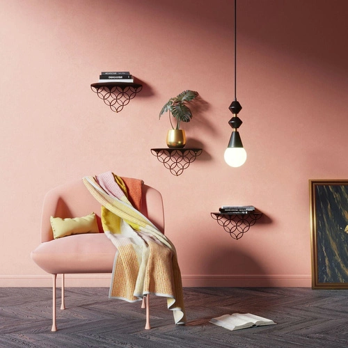 Moderní černá kovová nástěnná police na knihy 37 cm POLYHEDRA do obývacího pokoje