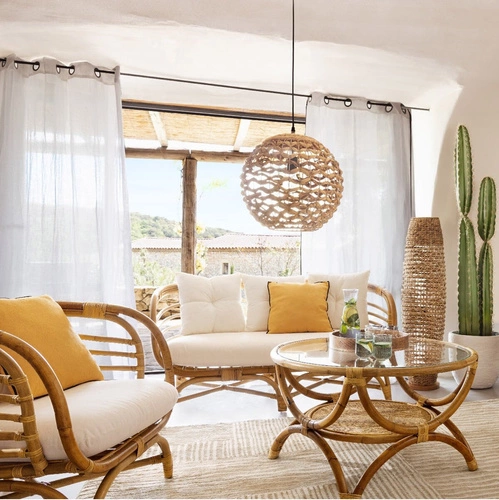 Závěsné svítidlo koule boho Sand 38 cm přírodní do obýváku a jídelny Atmosphera