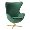 Velvet křeslo Egg zelený samet otočné s houpací funkcí do obýváku na zlaté noze