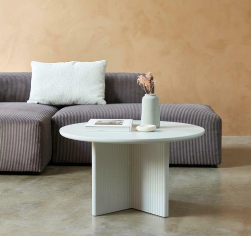 Konferenční stolek Palma kulatý 80 cm moderní krémový do obývacího pokoje