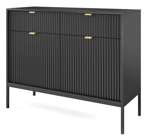Černá rýhovaná komoda se zásuvkami 104 cm moderní na nožkách do obýváku Intesi