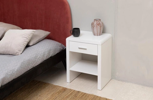Bílý noční stolek se zásuvkou 45 cm moderní Actona Supernova – elegantní noční stolek