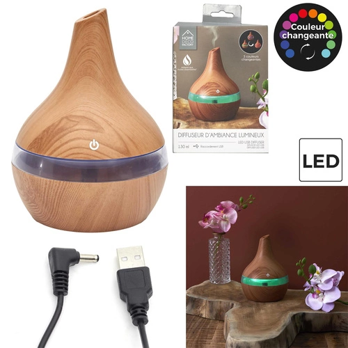 Elektrický aroma difuzér Intesi přírodní s LED a USB do bytu a ložnice 130 ml
