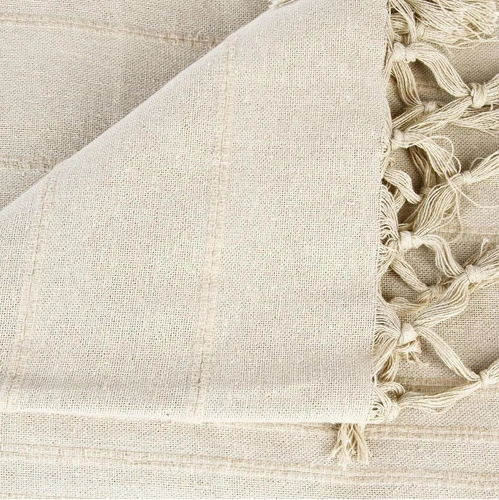 Bavlněný přehoz s třásněmi Vintage béžový 160x220 cm na postel do ložnice Atmosphera