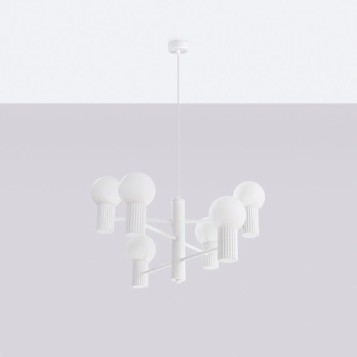 Moderní bílý skleněný lustr HALO 6 do obýváku a jídelny stropní svítidlo