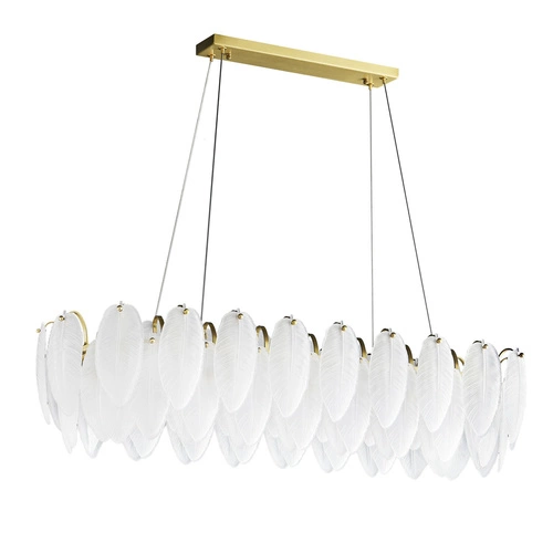 Závěsné svítidlo PIUMA LONG bílé 100 cm skleněné do obýváku a nad stůl glamour