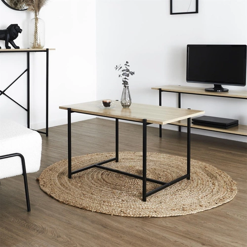 Konferenční stolek Loka obdélníkový 80x50 moderní loftový dřevěný s kovovou podnoží do obýváku