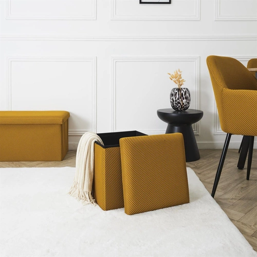 Žlutý čtvercový taburet s úložným prostorem Intesi Vels Atom moderní do předsíně a dětského pokoje