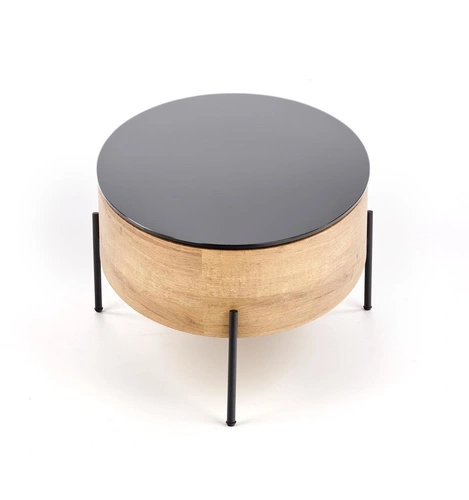 Oválný konferenční stolek Gerda loftový černý dub zlatý s úložným prostorem do obýváku 120x60 cm