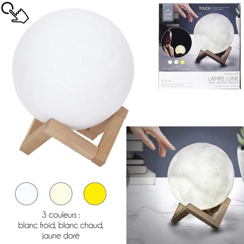 Noční lampička Moon Intesi moderní dřevěná do ložnice s nastavitelnou barvou světla 19 cm