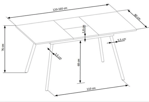Rozkládací jídelní stůl Bonal dub sonoma moderní s černými nohami 120–160 cm Intesi