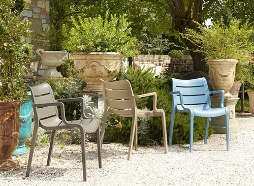 Zahradní židle Sunset SCAB béžová plastová stohovatelná s područkami snadné čištění