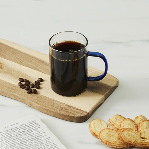 Sklenice s uchem Intesi Coloured modrá 300 ml minimalistická na kávu nebo čaj