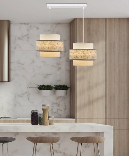 Závěsná lampa Calmi bílá 2x40W E27 stínidlo bílá+béžová