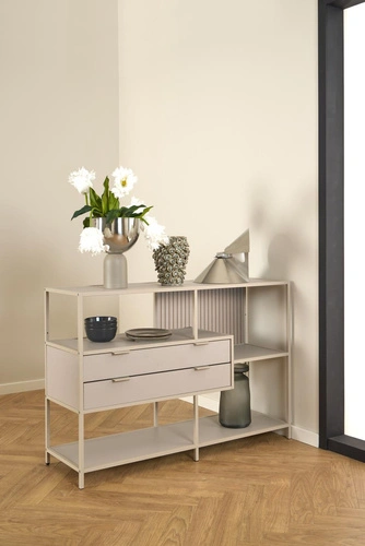 Industriální regál na knihy Seaford V Actona se zásuvkami v barvě kašmíru