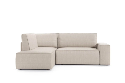 Rohová rozkládací pohovka Molde L levá manšestrová béžová do obýváku s úložným prostorem