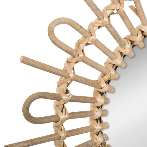 Kulaté závěsné zrcadlo boho Sunflower 50 cm v ratanovém rámu do obýváku Atmosphera