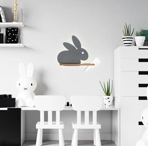 Dětské nástěnné LED svítidlo Rabbit šedé dřevěné s kabelem