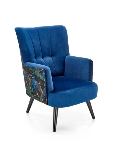 Relaxační křeslo Gredos samet modrý do obýváku moderní s područkami Intesi