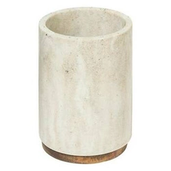 Bežový kelímek na zubní kartáčky s mramorovým efektem poliresin a akácie koupelnový 5five