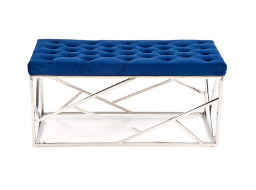 Čalouněná lavice Godiva modrý samet do předsíně glamour na stříbrných nohách