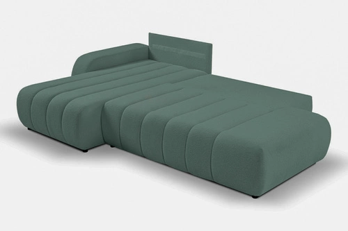 Moderní zelená rohová pohovka Hobro s úložným prostorem a rozkladem levá do obýváku