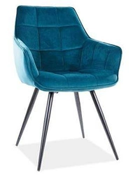 Čalouněná jídelní židle Loly Velvet tyrkysová s područkami moderní glamour