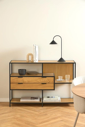 Knihovna Seaford V loftová se zásuvkami divoký dub/černá