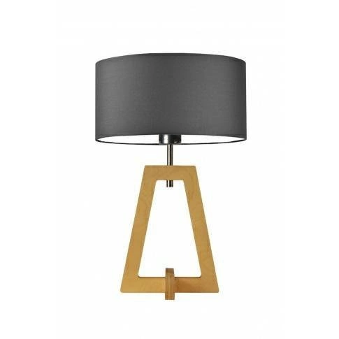 Noční lampička Clio šedá moderní s látkovým stínidlem a dubovou základnou do ložnice LYSNE