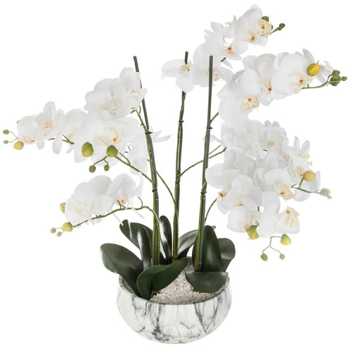 Moderní umělá orchidej Atmosphera v mramorovém květináči do obýváku 65 cm