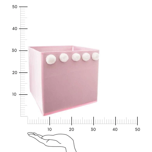 Textilní úložný box do police Kali Atmosphera růžový s bambulkami 30x30 na hračky