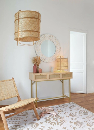 Rayo boho konzolový stolek z ratanu a dřeva se zásuvkami do předsíně nebo obýváku Atmosphera