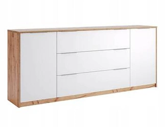 Komoda Tissa 200 cm bílá s zásuvkami moderní do obýváku a ložnice dub